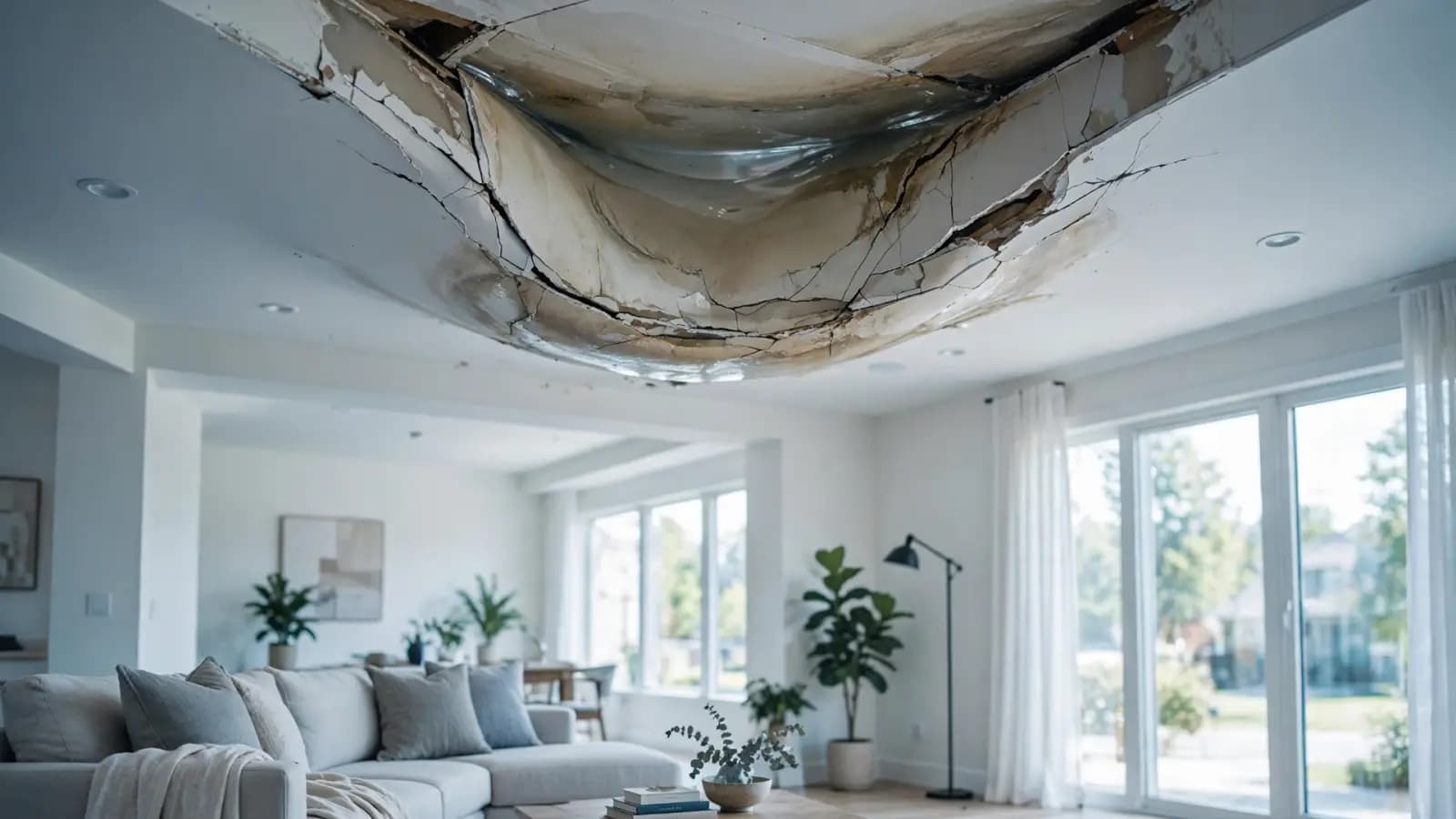 Drywall ceiling sagging between joists from trapped water